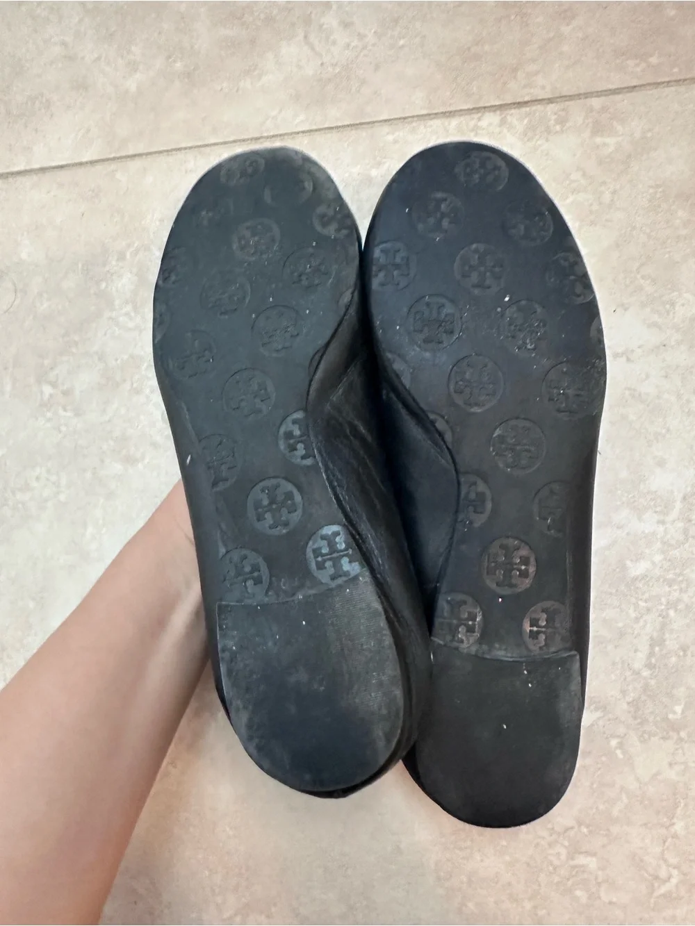 Tory Burch Black Leather Logo Cap-Toe Ballet Flats